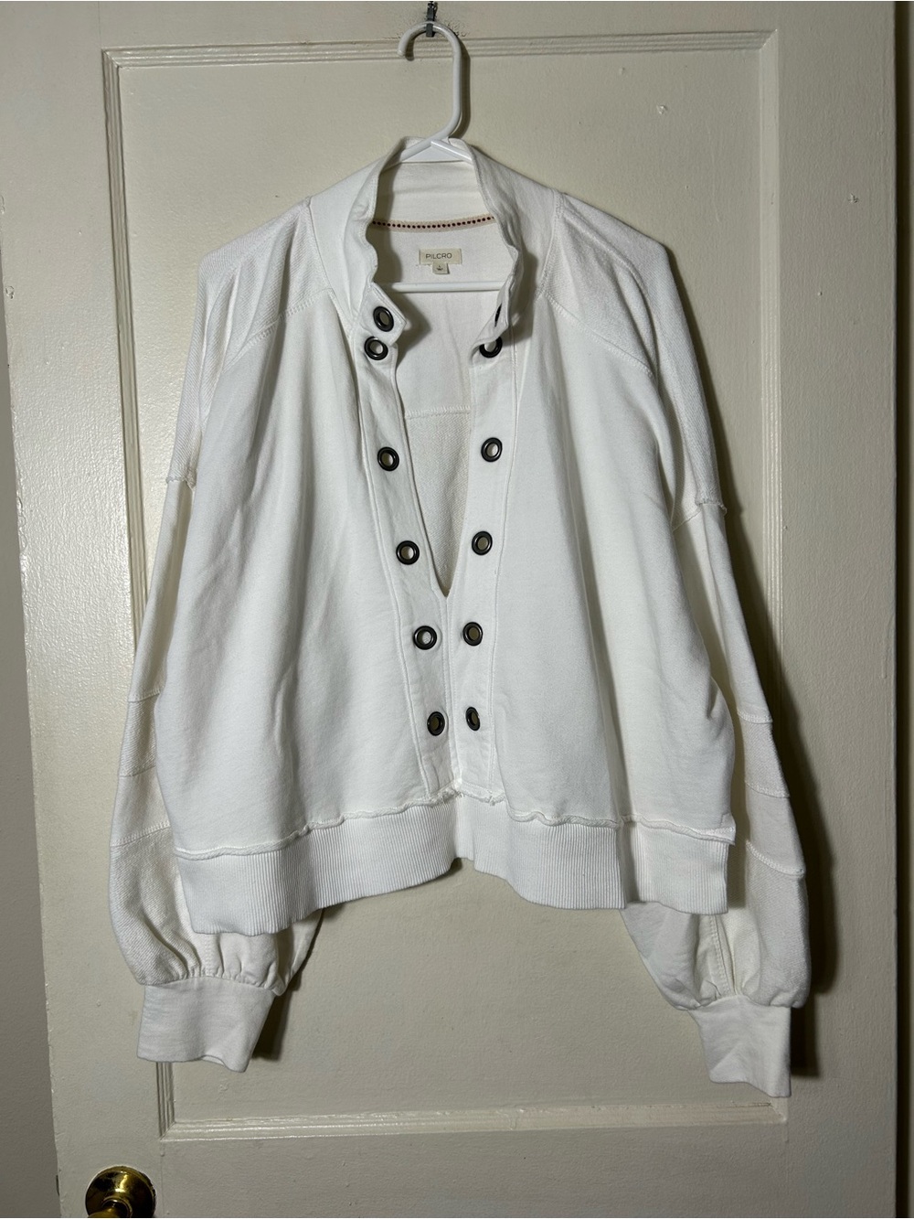 Anthropologie pilcro white grommet detail oversized sweatshirt womens L - Picture 2 of 10